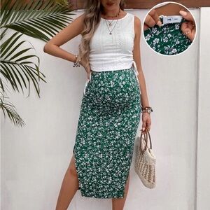 SHEIN White Eyelet Tank with Green Floral Maxi Skirt size medium new maternity